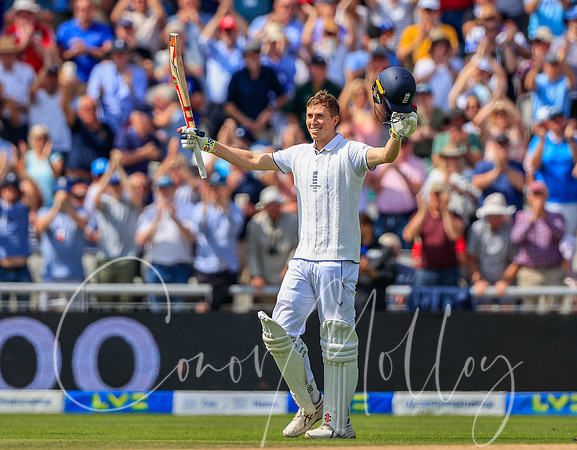 Zac Crawley celebrates his century at Old Trafford.