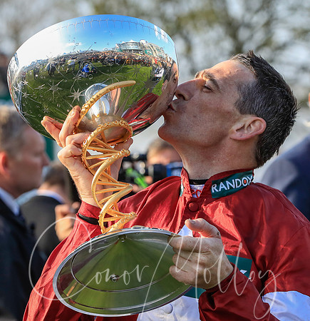 Davy Russell kisses the 2018 Grand National trophy