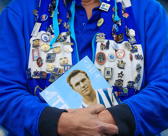 A scarf full of Everton badges