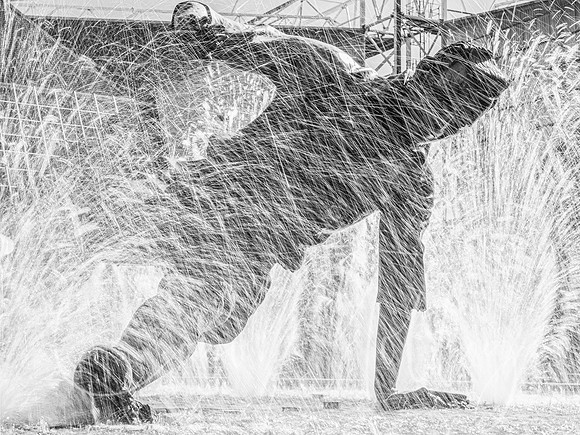 The Sir Tom Finney fountain at Preston.