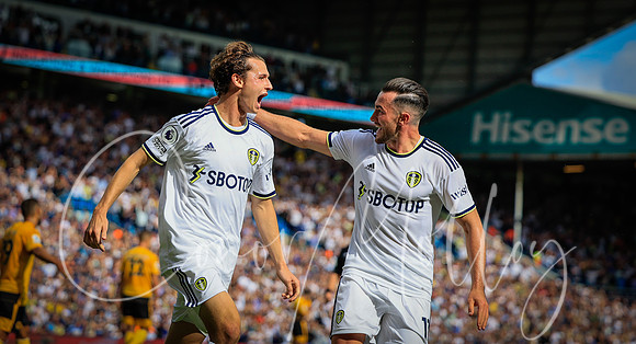 Brenden Aaronson celebrates for Leeds
